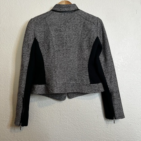White House Black Market Women's Size 4 Vegan Leather Ponte Jacket Top Tweed Zip - Picture 6 of 7